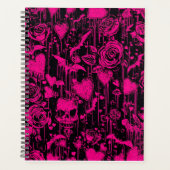 Hot Pink Gothic Roses & Skulls Pattern プランナー手帳 (正面)