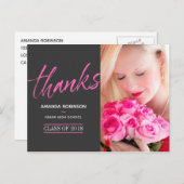 Hot-Pink Graduate Thank You Photo ポストカード (正面/裏面)