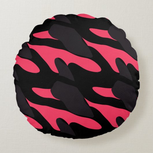 Hot pink, gray and black Camo abstract ラウンドクッション (正面)
