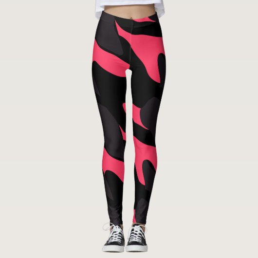Hot pink, gray and black Camo abstract レギンス (正面)