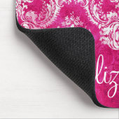Hot Pink Grunge Damask Pattern Custom Text マウスパッド (コーナー)