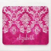 Hot Pink Grunge Damask Pattern Custom Text マウスパッド (正面)
