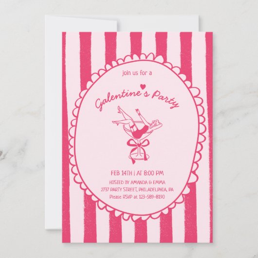 Hot Pink Hand Drawn Galentine's Day Party 招待状 (正面)