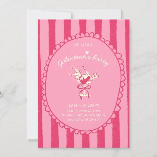 Hot Pink Hand Drawn Galentine's Day Party 招待状 (正面)