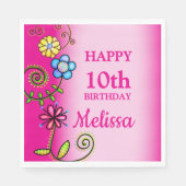 Hot Pink Hand-drawn Wildflowers スタンダードランチョンナプキン (正面)