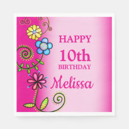 Hot Pink Hand-drawn Wildflowers スタンダードランチョンナプキン