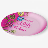 Hot Pink Hand-drawn Wildflowers ペーパープレート (アングル)