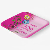 Hot Pink Hand-drawn Wildflowers ペーパープレート (傾斜あり)