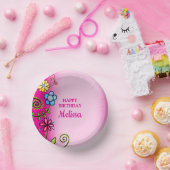 Hot Pink Hand-drawn Wildflowers ペーパーボウル (パーティー)