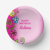 Hot Pink Hand-drawn Wildflowers ペーパーボウル (正面)