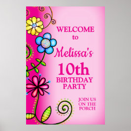 Hot Pink Hand-drawn Wildflowers ポスター