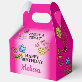 Hot Pink Hand-drawn Wildflowers 5"w x 3"l x 6.5"h フェイバーボックス