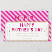 Hot Pink Happy Mother's Day Gift Voucher Card 招待状 (正面/裏面)