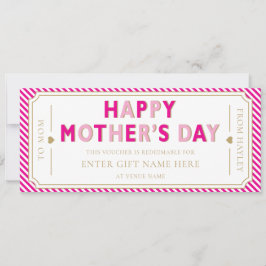 Hot Pink Happy Mother's Day Gift Voucher Card 招待状