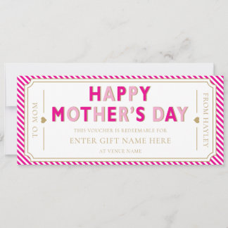 Hot Pink Happy Mother's Day Gift Voucher Card 招待状