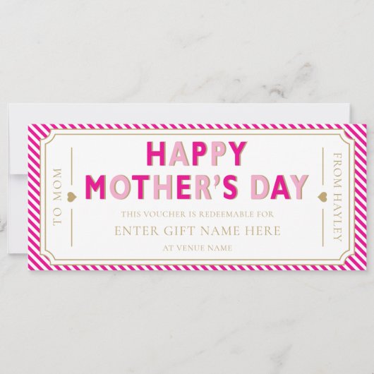 Hot Pink Happy Mother's Day Gift Voucher Card 招待状 (正面)