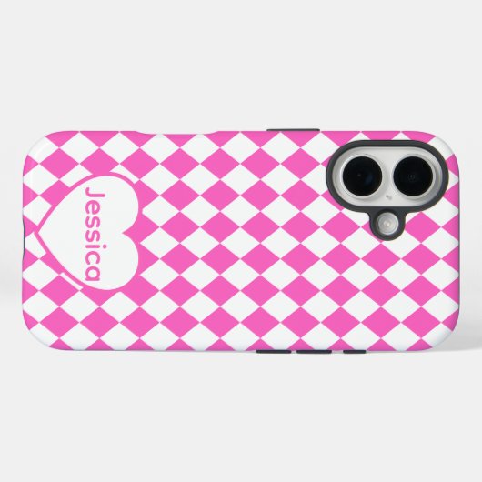 Hot Pink Harlequin Pattern Personalized Name Case-Mate iPhoneケース (裏面 (横))