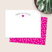 Hot Pink Heart & Dots Cute Girly ノートカード