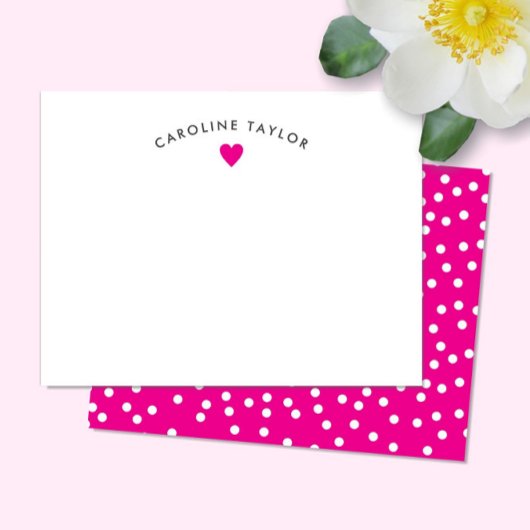 Hot Pink Heart & Dots Cute Girly ノートカード