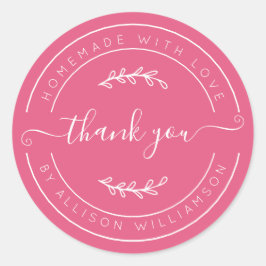 Hot Pink Homemade Thank You Label ラウンドシール