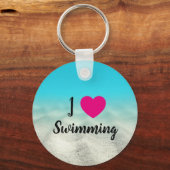 Hot Pink I Loveスイミングブルー水中フォト キーホルダー (正面)