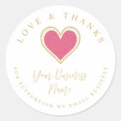 Hot Pink Lace Effect Heart Love Thanks Supporting ラウンドシール (正面)