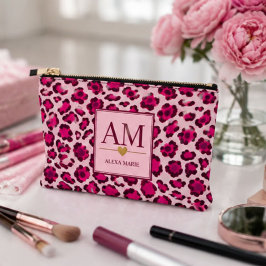 Hot Pink Leopard Print Blush Glam Animal Print アクセサリーポーチ