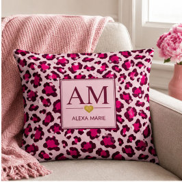 Hot Pink Leopard Print Blush Glam Animal Print アクセントクッション