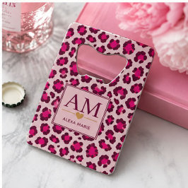 Hot Pink Leopard Print Blush Glam Animal Print クレジットカード栓抜き