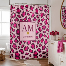 Hot Pink Leopard Print Blush Glam Animal Print シャワーカーテン
