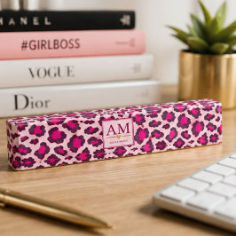 Hot Pink Leopard Print Blush Glam Animal Print デスクネームプレート