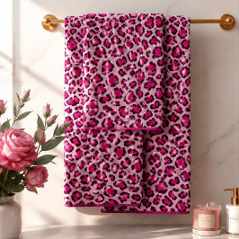 Hot Pink Leopard Print Blush Glam Animal Print バスタオルセット