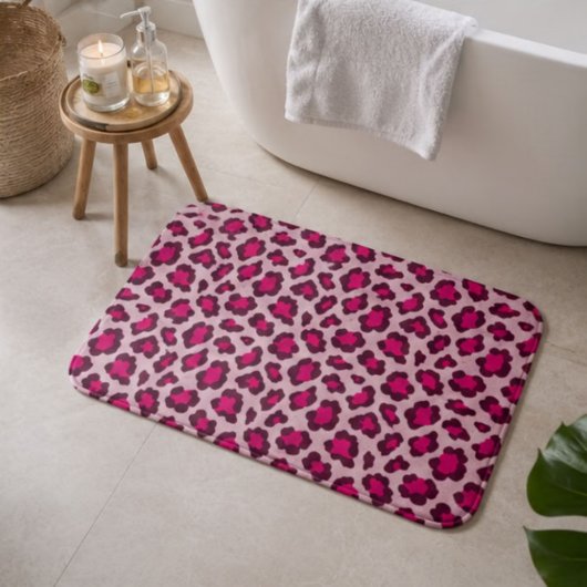 Hot Pink Leopard Print Blush  Glam Animal Print バスマット