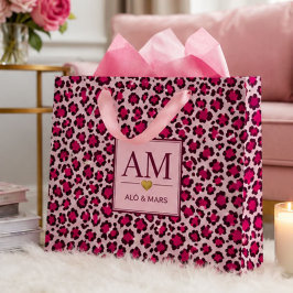 Hot Pink Leopard Print Blush Glam Animal Print ラージペーパーバッグ