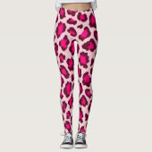 Hot Pink Leopard Print Blush  Glam Animal Print レギンス (正面)