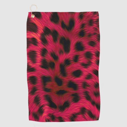 Hot Pink Leopard Print Faux ゴルフタオル (正面)