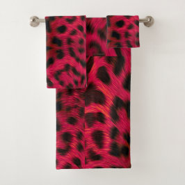 Hot Pink Leopard Print Faux バスタオルセット