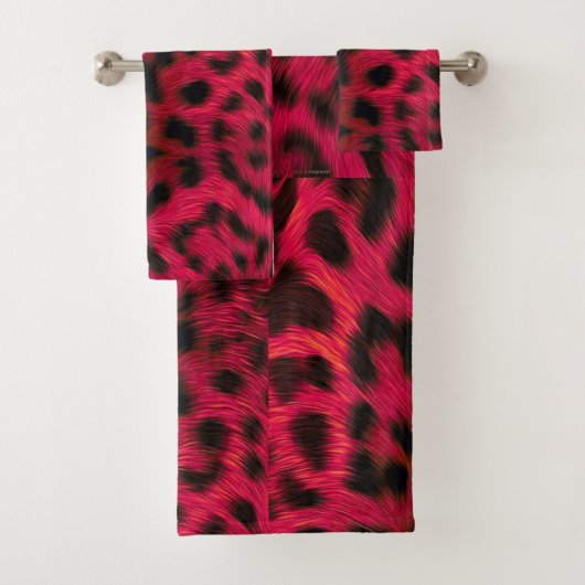 Hot Pink Leopard Print Faux バスタオルセット (インサイチュ)