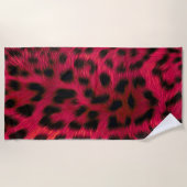 Hot Pink Leopard Print Faux ビーチタオル (正面)