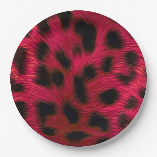 Hot Pink Leopard Print Faux ペーパープレート (正面)