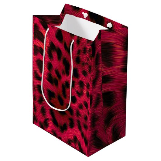 Hot Pink Leopard Print Faux ミディアムペーパーバッグ (正面アングル)