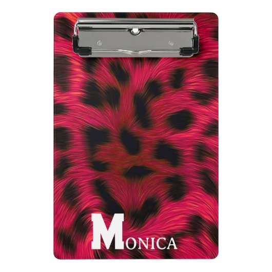 Hot Pink Leopard Print Faux ミニクリップボード (正面)