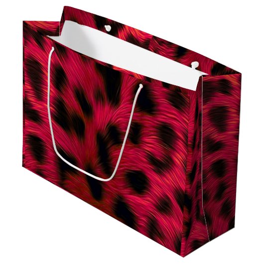 Hot Pink Leopard Print Faux ラージペーパーバッグ (正面アングル)