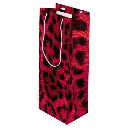 Hot Pink Leopard Print Faux ワインギフトバッグ (正面アングル)