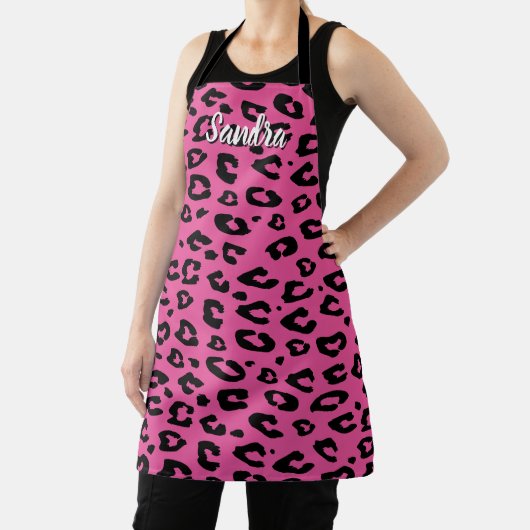 Hot pink leopard print kitchen apron for women エプロン (インサイチュ)