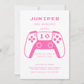 Hot Pink Level Up Gamer Girls Birthday Party 招待状 (正面)