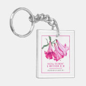 Hot pink lily floral wedding custom guest keepsake キーホルダー (正面左)