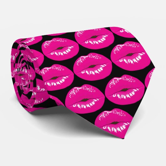 Hot Pink Lips Glamorous Pattern ネクタイ (ロール)