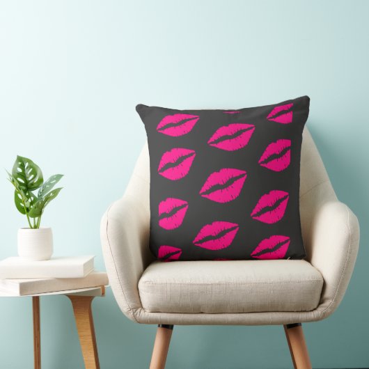 Hot Pink Lips Pattern Graphic pillow クッション (椅子)