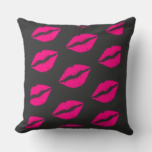 Hot Pink Lips Pattern Graphic pillow クッション (正面)